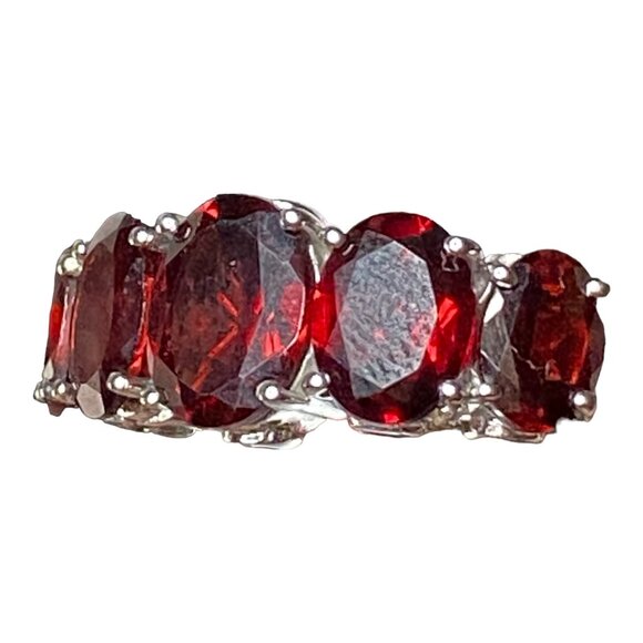 Garnet Ring Size 9 5 Oval Stones 9 Carats Jewelry Sterling Silver Stamped 925 Po - Picture 3 of 13